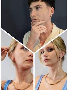 1對男女通用不鏽鋼水鑽耳環,銀金雙色圓圈雕花圖案耳飾時尚配飾 - 環形耳環 - 查看 11