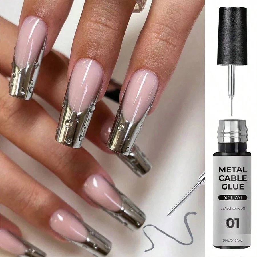 XEIJAYI 1瓶5ml輪廓線鑲嵌凝膠指甲油金銀亮片浸泡式uv Led指甲法式繪畫美甲