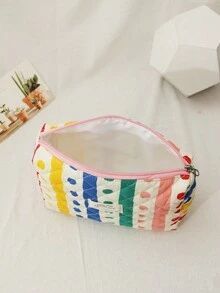 1個色彩繽紛的條紋和圓點軟化妝包,帶拉鍊進行存儲,便攜式手提化妝包旅行必備 - 彩色 - 查看 4