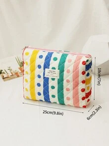 1個色彩繽紛的條紋和圓點軟化妝包,帶拉鍊進行存儲,便攜式手提化妝包旅行必備 - 彩色 - 查看 5