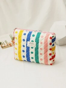 1個色彩繽紛的條紋和圓點軟化妝包,帶拉鍊進行存儲,便攜式手提化妝包旅行必備 - 彩色 - 查看 1