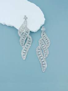 European And American Style Elegant & Luxurious & Hollow Out & Rhinestone Decor Long Earrings For Ladies - Silver - View 3