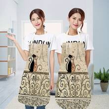 1入組印花無袖圍裙,可愛貓咪圖案廚房圍裙,圍兜圍裙,家庭清潔圍裙 - 彩色 - 查看 4