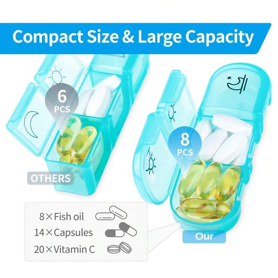 Weekly Pill Organizer 3 Times A Day, Compact Pill Box 7 Day With Roomy Pill Case And Sturdy