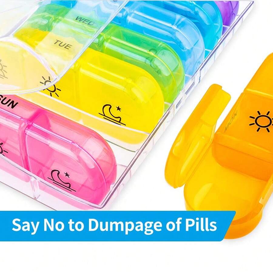 Weekly Pill Organizer 3 Times A Day, Compact Pill Box 7 Day With Roomy Pill Case And Sturdy