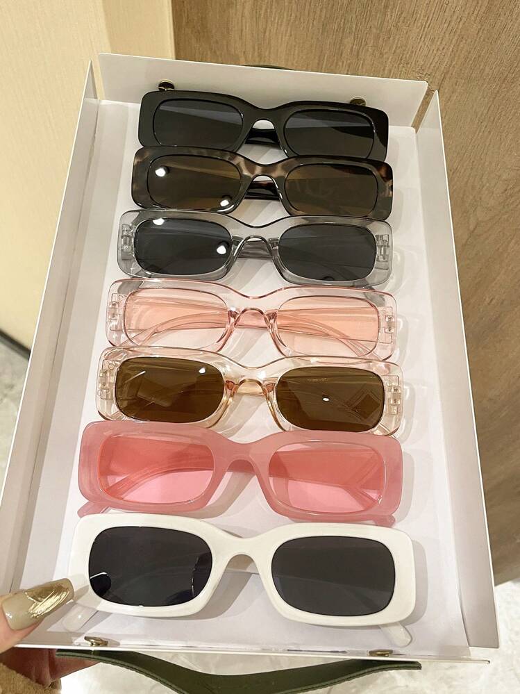 7pcs/Set Square Cute Fashion Eyeglasses, Simple Stylish Casual For Daily Wear