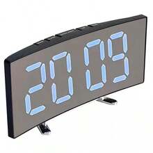 1pc Digital Led Mirror Table Electronic Alarm Clock, Large Screen LED Curved Electronic Clock, S Snooze Display Time Night Light Desktop USB Alarm Clock, Mute Alarm Clock, Clock Display Date 12/24 Hours For Room Decor, Home Decor, Bedroom, Office(Batteries Not Included) - Black - View 7