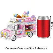 動畫主題的食品卡車diy小粒子積木,包括復古客車、漢堡、冰淇淋、水果主題的玩具,適合兒童拼圖組裝 - 甜點車 - 查看 11