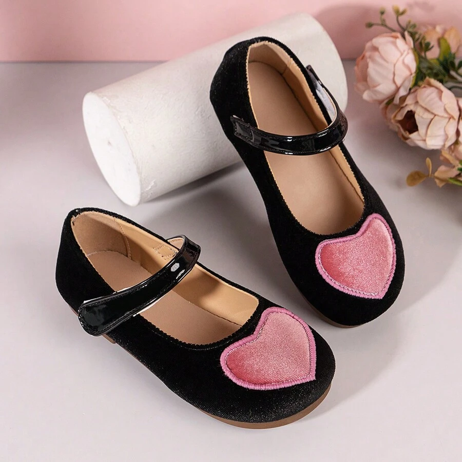 Children's New Spring And Autumn Cute Heart Shaped Princess Soft Sole Shoes, Performance Shoes - Black - View 1