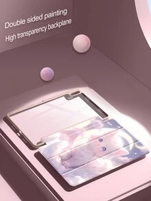 Cartoon Cute Mooncat Printed Acrylic Back Panel Shockproof Protective Cover Support Sleep/Wake Up Function Compatible With Ipad - Multicolor - View 3