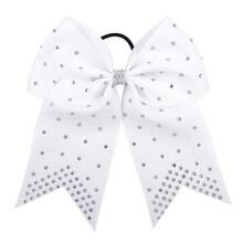 2 件/套女孩 7 英吋水鑽裝飾蝴蝶結髮帶,適合日常使用 - 白色 - 查看 2