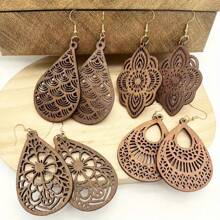 4pairs/Set Wooden Vintage Chic Earrings