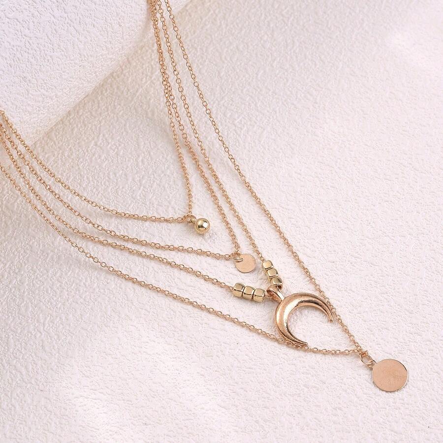 European And American Fashion Women's Bohemian Style Moon Golden And Silver Multi-Layer Pendant Necklace - Yellow Gold - View 1