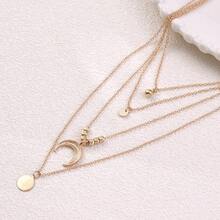 European And American Fashion Women's Bohemian Style Moon Golden And Silver Multi-Layer Pendant Necklace - Yellow Gold - View 2
