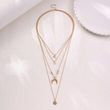 European And American Fashion Women's Bohemian Style Moon Golden And Silver Multi-Layer Pendant Necklace - Yellow Gold - View 4