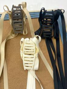 A Solid Color Bow Clip, Ballet Wind Ribbon Bow Clip Female Back Hair Plate Hair Claw Frosted Hair Clip - Multicolor - View 6