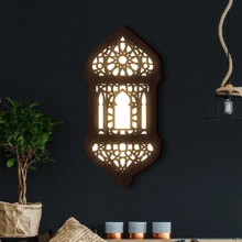 1pc Wooden Carving Pattern Wall Decor Hanging Lamp, Attic Shaped LED Wall Hanging Decoration Light, Holiday Decoration Lamp, With Self-Adhesive Hook, Laser Engraved UV Printed Wooden Hanging Plaque Holiday Home Decor Wall Sticker Hanging Accessory, 2AAA Batteries Powered (Not Included) Light Up Your Life ZH0806 - Redwood - View 12