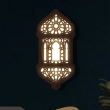 1pc Wooden Carving Pattern Wall Decor Hanging Lamp, Attic Shaped LED Wall Hanging Decoration Light, Holiday Decoration Lamp, With Self-Adhesive Hook, Laser Engraved UV Printed Wooden Hanging Plaque Holiday Home Decor Wall Sticker Hanging Accessory, 2AAA Batteries Powered (Not Included) Light Up Your Life ZH0806 - Redwood - View 10