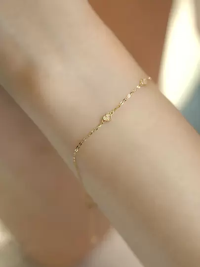 ELSEDES 1入組時尚方晶鋯石愛心裝飾純銀手環適合女士適用於禮品