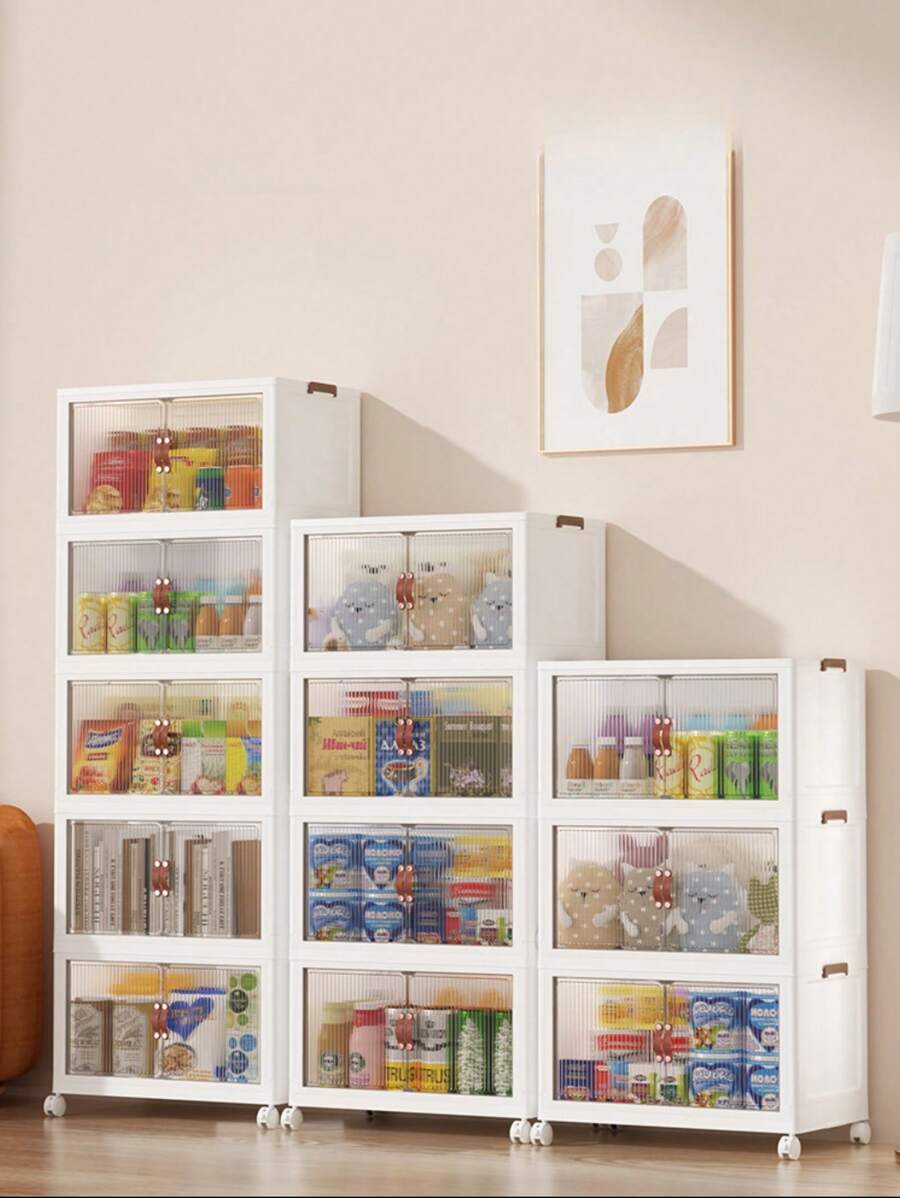 1入網狀透明雙門推拉式收納箱,帶活動輪,大容量,可多方位收納衣物、玩具等,適用於客廳、臥室、書房、辦公室等多種場景 - 白色 - 查看 1