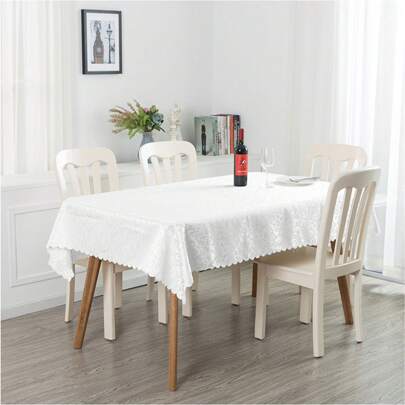 1pc European Style White Crochet Tablecloth, Square/Round Shape, Plain Weave With Double Hook Jacquard, Ideal For Hotel Wedding Restaurant Banquet, Simple Modern Dining Table Cloth
