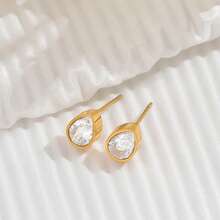 1對不銹鋼時尚小巧水滴型耳環,適合女性日常佩戴 - 水滴型 - 查看 4