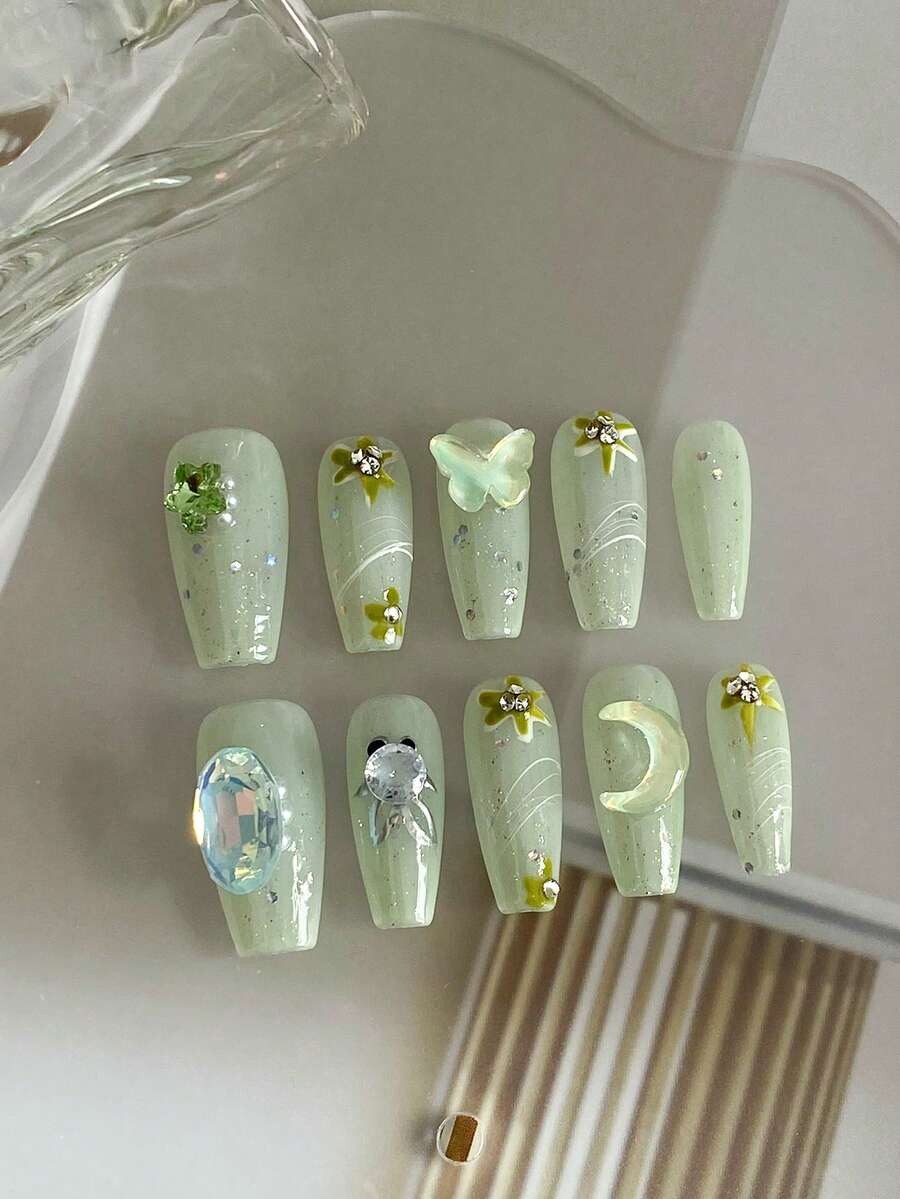 10 cái Thủ công Đồ trang trí Rhinestone Móng giả , Lấp lánh Màu xanh lá Bowknot Phong cách Pháp , Và Thanh lịch , Thích hợp Đối với Đám cưới cô dâu , Buổi tiệc , Nhảy , Mặc hàng ngày - Nhiều màu - Xem 1