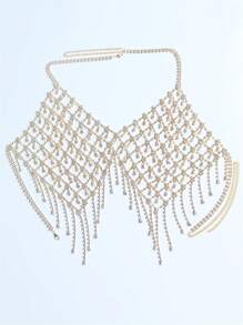 沙滩镂空水晶吊坠身体链，带流苏，女士闪亮身体饰品，适合派对和活动 - 金色 - 查看 3