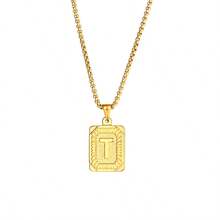 1pc Women's Titanium Steel Letter Necklace - 26 Alphabet Square Plate Pendant Clavicle Chain, Suitable For Daily Wear, Festivals And Parties - M - View 9
