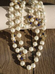 1 件韓式時尚歐美復古珍珠水鑽貝殼吊墜長項鍊適合女士日常佩戴 - 白色 - 查看 1