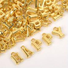 1 套 50 件金色英文字母（隨機字母）diy 吊飾吊墜適用於鑰匙圈、項鍊、珠寶製作 - 金色 - 查看 1
