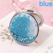 Sand Liquid Filled Round Mirrors, Double-Sided Makeup Mirror, Mini Portable Foldable Student Mirror - Blue - View 3