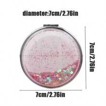 Sand Liquid Filled Round Mirrors, Double-Sided Makeup Mirror, Mini Portable Foldable Student Mirror - Blue - View 2