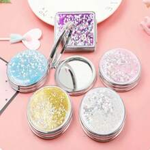 Sand Liquid Filled Round Mirrors, Double-Sided Makeup Mirror, Mini Portable Foldable Student Mirror - Blue - View 6