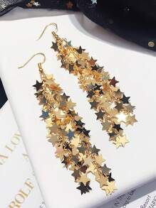 1pair Meteor Shower Star Metallic Tassel Shaped  Earrings For Women Summer Autumn Daily Office Vacation Beach Festival Wearing