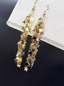 1pair Meteor Shower Star Metallic Tassel Shaped  Earrings For Women Summer Autumn Daily Office Vacation Beach Festival Wearing