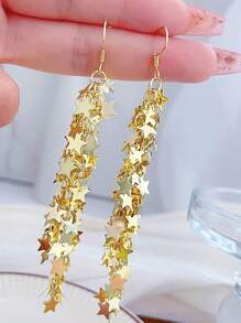 1pair Meteor Shower Star Metallic Tassel Shaped  Earrings For Women Summer Autumn Daily Office Vacation Beach Festival Wearing