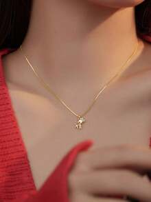 1個可愛的925純銀聖誕鹿吊墜項鍊,適合女性,假日/情人節禮物