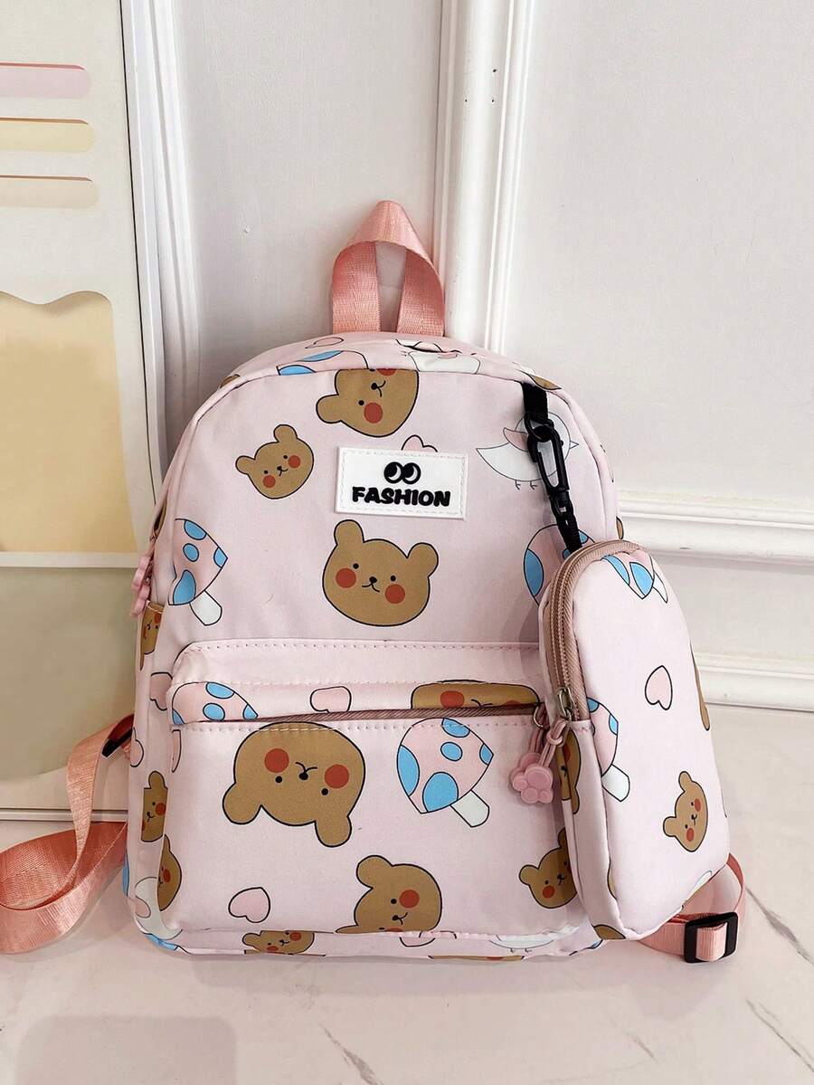 Children's Backpack Cartoon Bear Print Schoolbag Cute Kindergarten Kids' Shoulder Bag For Travel Large Capacity - Pink - View 1