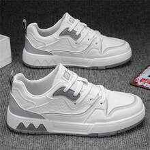 男款白色休閒滑板鞋,內置led燈,混色pu皮革,適合室外跑步運動 - 白色 - 查看 1