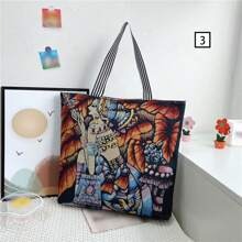 1入女孩刺繡復古時尚帆布肩袋,最佳親友禮物,有五種款式可選擇,超大容量,時尚單品 - 彩色 - 查看 4