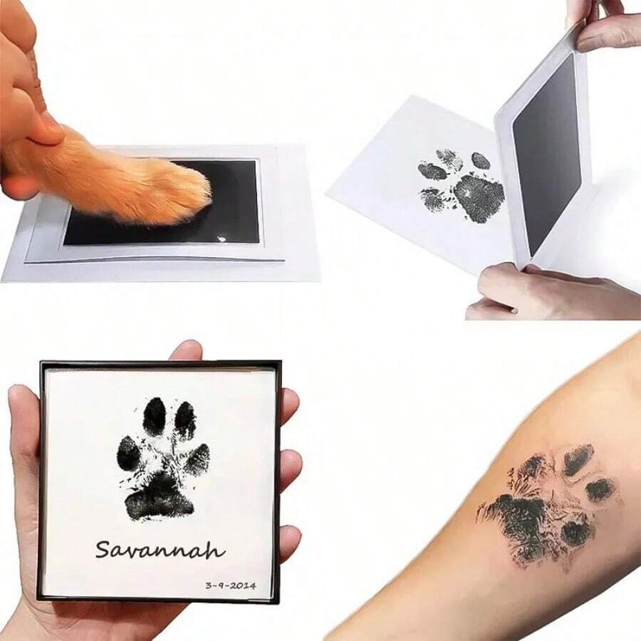 Cat Dog Paw Print Ink Kit Pad Safe  Baby Footprints Newborn Shower Handprint Easy Diy Clean Touch Inkless Pet Souvenir - Black - View 1