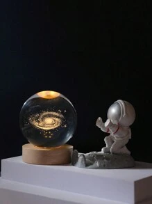 1入組3d水晶球桌面裝飾,配木質底座,印刻土星行星月球太陽系模型,生日禮品發光玻璃球飾品 - 銀河 - 查看 2