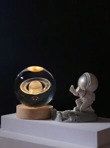 1入組3d水晶球桌面裝飾,配木質底座,印刻土星行星月球太陽系模型,生日禮品發光玻璃球飾品 - 銀河 - 查看 5