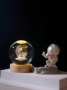 1入組3d水晶球桌面裝飾,配木質底座,印刻土星行星月球太陽系模型,生日禮品發光玻璃球飾品 - 銀河 - 查看 6