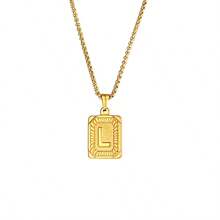 1pc Women's Titanium Steel Letter Necklace - 26 Alphabet Square Plate Pendant Clavicle Chain, Suitable For Daily Wear, Festivals And Parties - M - View 29