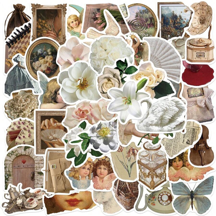 50pcs Vintage Style Graffiti Stickers For Journaling, Guitar, Notebook, Luggage, Waterproof Diy Decals - Multicolor - View 1