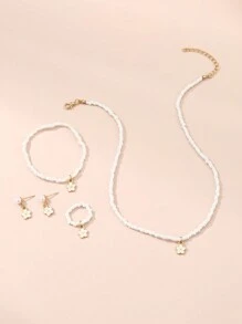 5pcs/Set Daisy Oil Drop Flower Necklace, Bracelet, Ring And Earrings For Girls