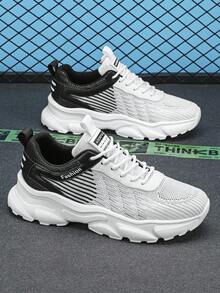 男士漸變色輕盈透氣戶外跑鞋,字母裝飾,布面 - 白黑 - 查看 6