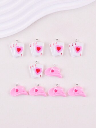 10pcs/Pack Fashion Heart Poker Hat Resin Charms Penant For Women DIY Jewelry Making Valentines